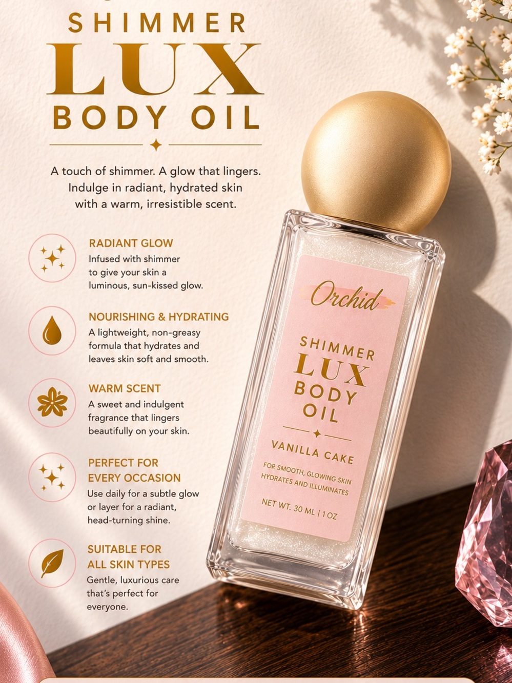 Shimmer Lux Body Oil — Vanilla Cake